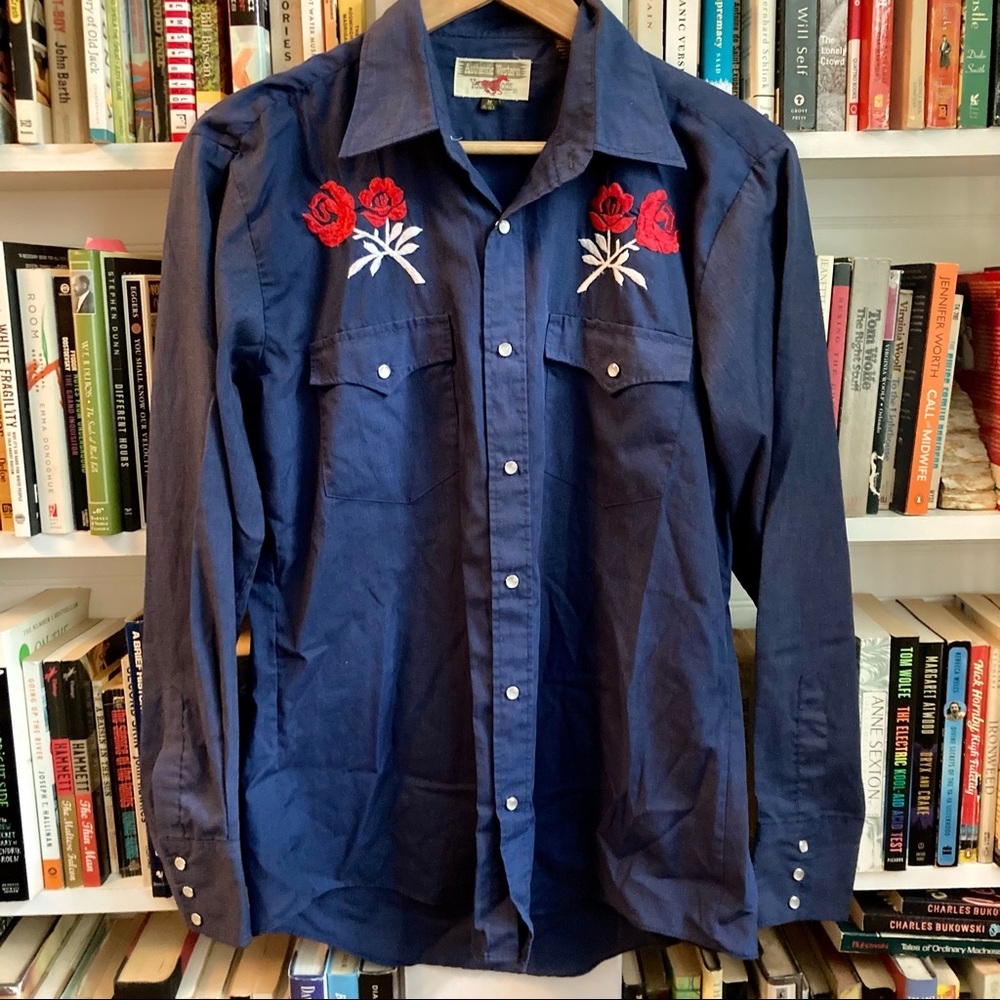 vintage 70s authentic western youngbloods embroidered western button down shirt